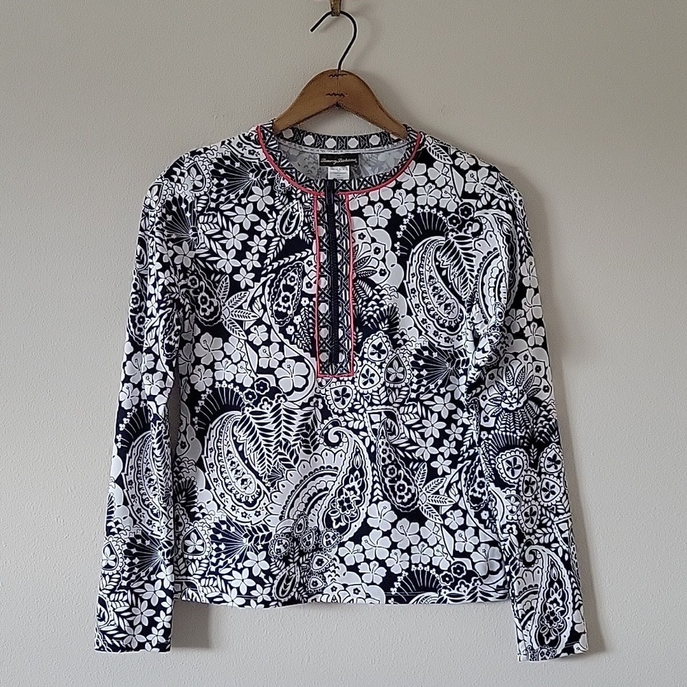 Tommy‎ Bahama Paisley Paradise 1/2 Zip UPF50 Protection Long Sleeve Size Medium
